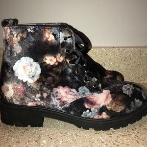 Floral suede boots